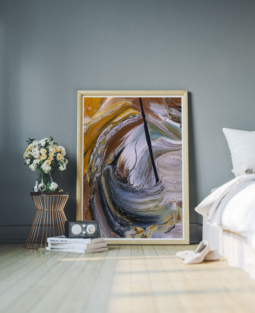 Scorched Earth Abstract Painting in a stylish bedroom