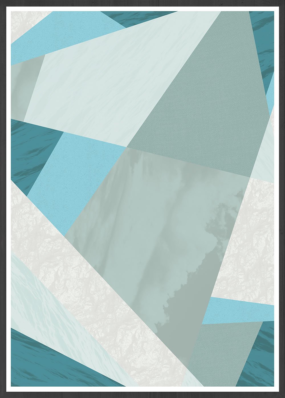 Aqua Blue Geometric Pattern Print in a frame