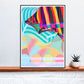 Beach Blanketed Glitch Art Print in a frame on a shelf