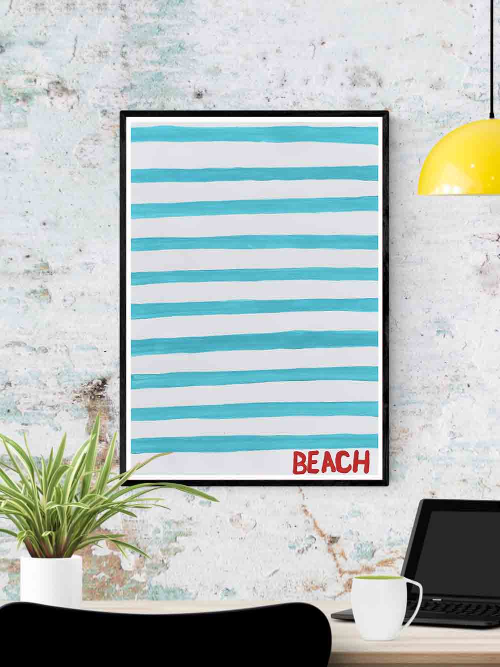Beach Quirky Art Print in a frame on a wall