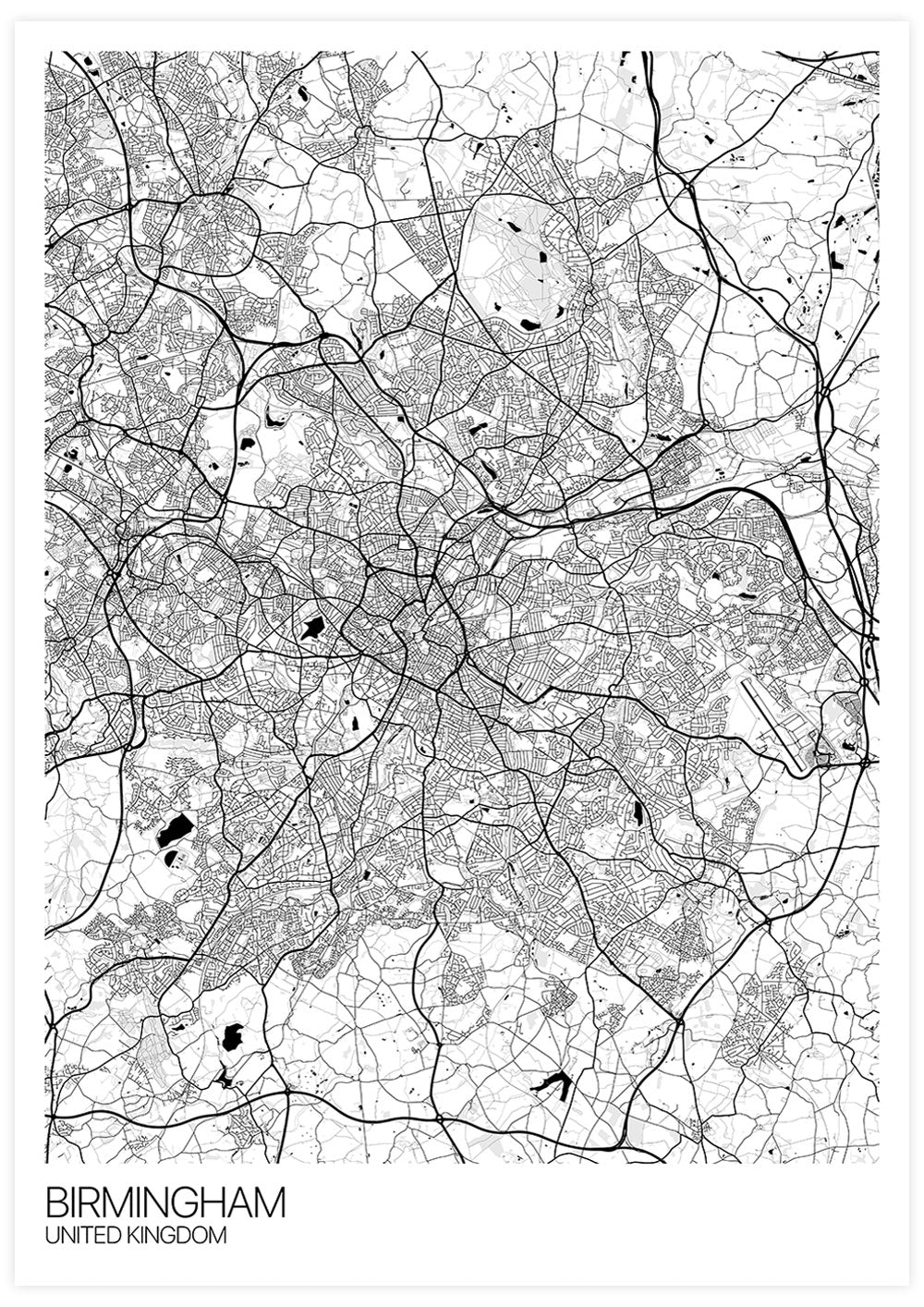 Birmingham UK Map Art not in a frame