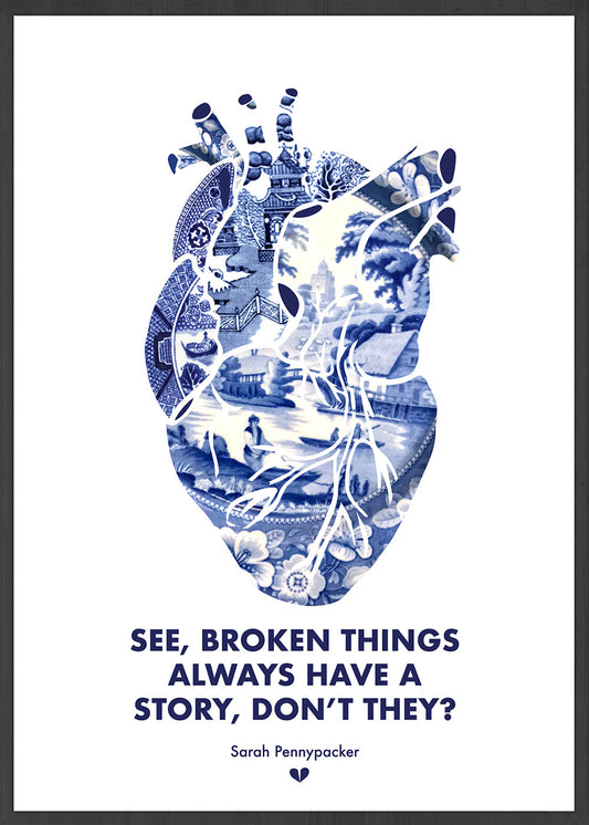 Broken Things Heart Print in a frame