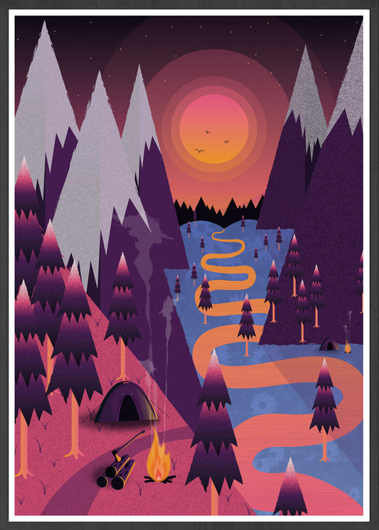 Camping Valley Illustration Print
