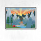 Camping Adventure Kids Art Print in a frame on a wall
