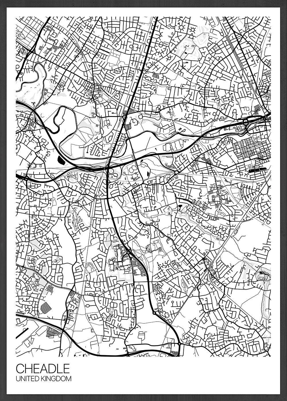 Cheadle Stockport Map Print line variant