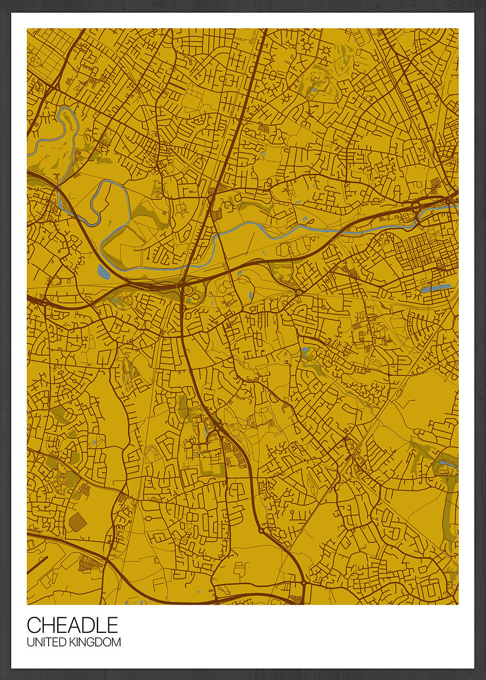 Cheadle Stockport Map Print Mustard Variant