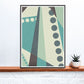 Cold Green Geometric Abstract Style Print on a shelf