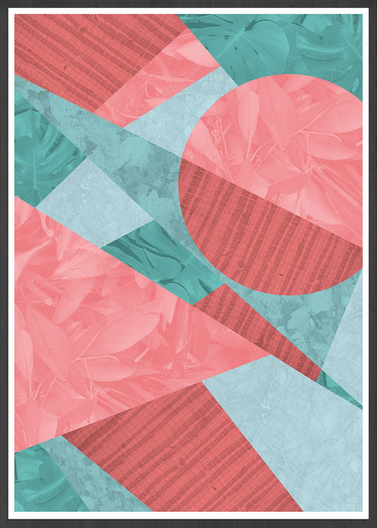 Coral Leaves Geometric Art Print in a frame