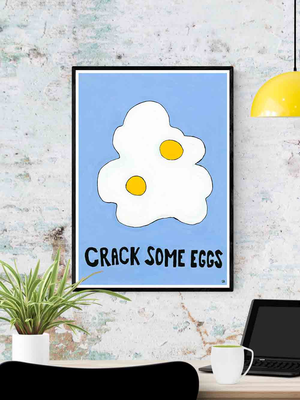 Crack Some Eggs Kitchen Print in a frame on a wall