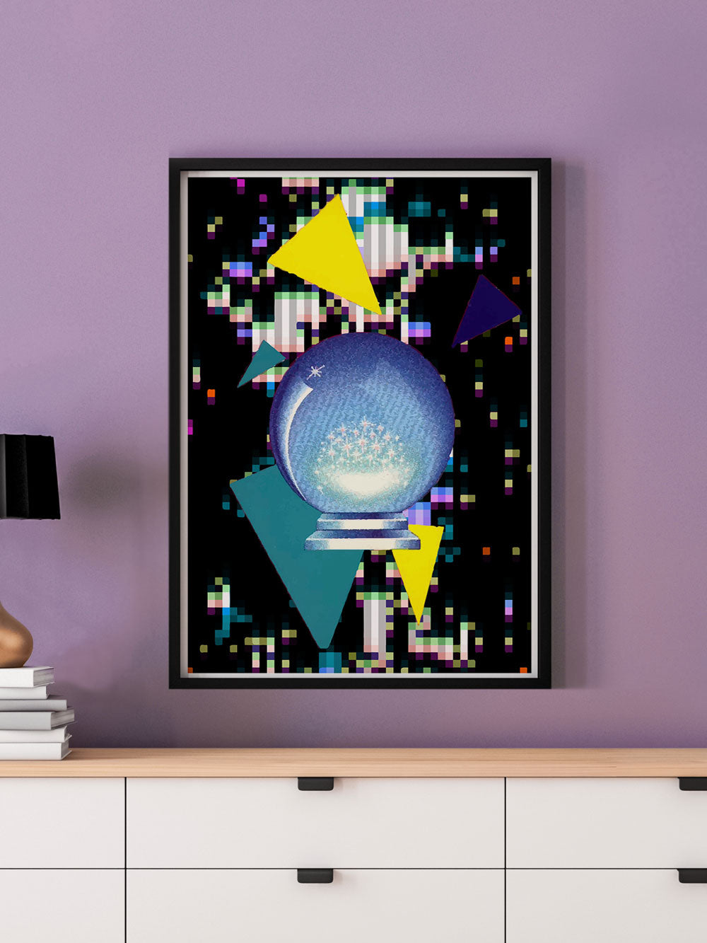 Crystal Squares Abstract Art Print in a frame on a wall