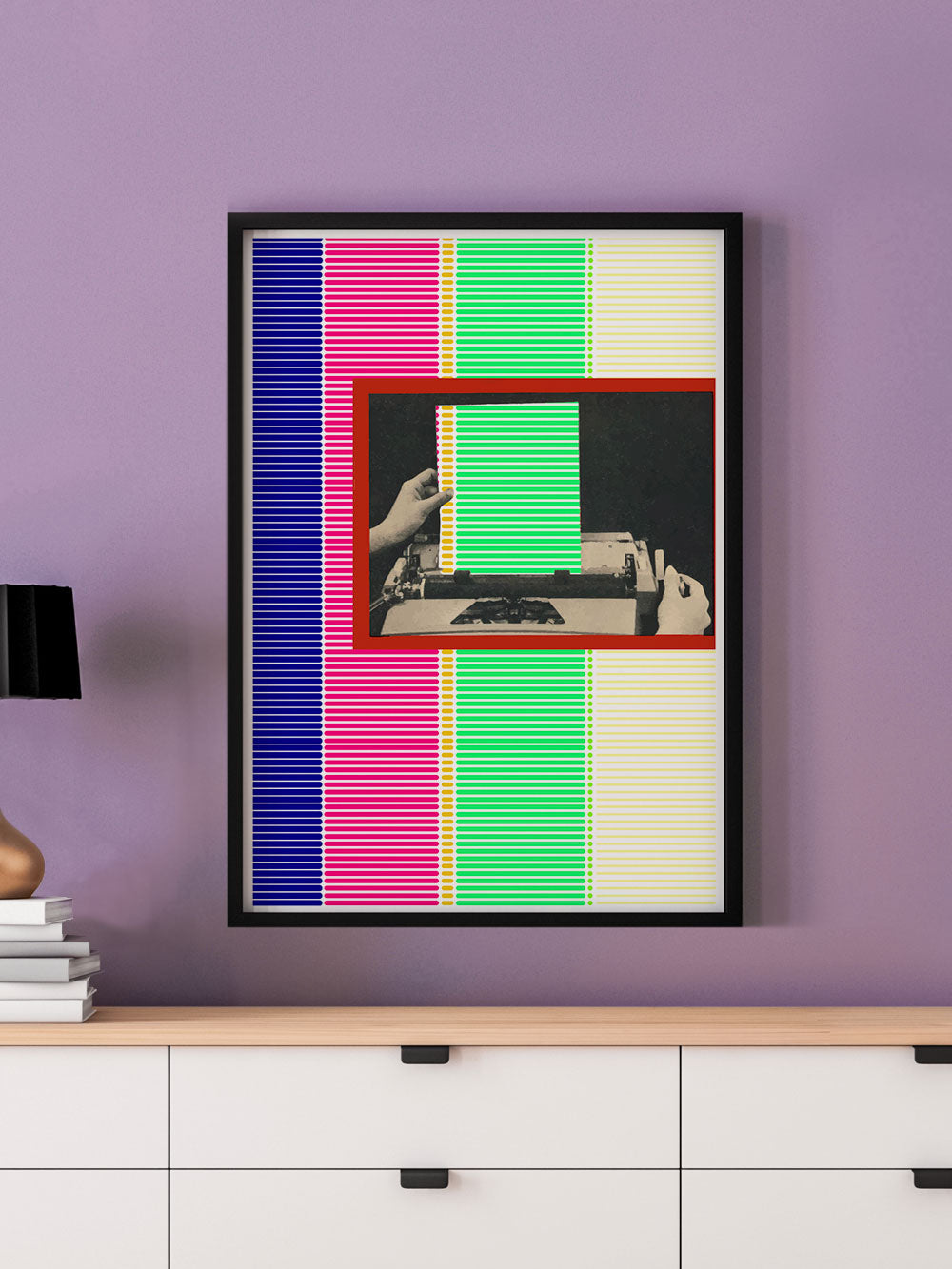 Dotted Line Matrix Retro Art Print in a frame on a wall