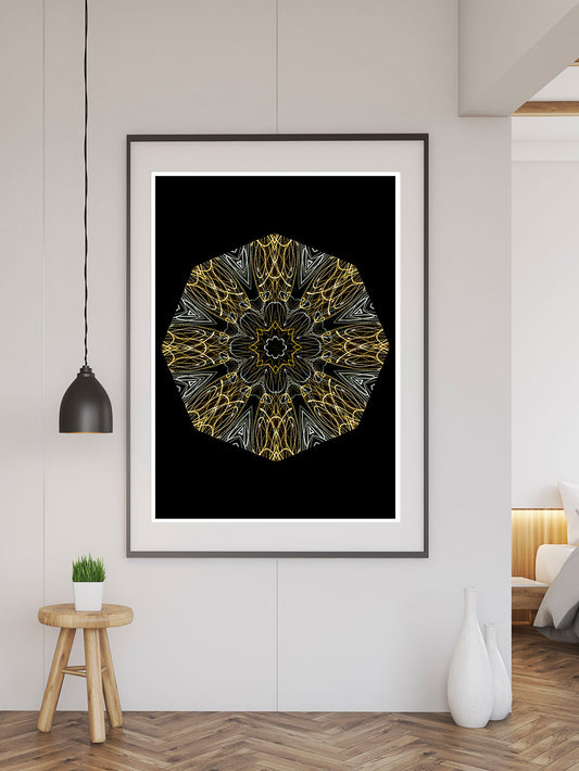 Edison Mandala Print in a frame on a wall