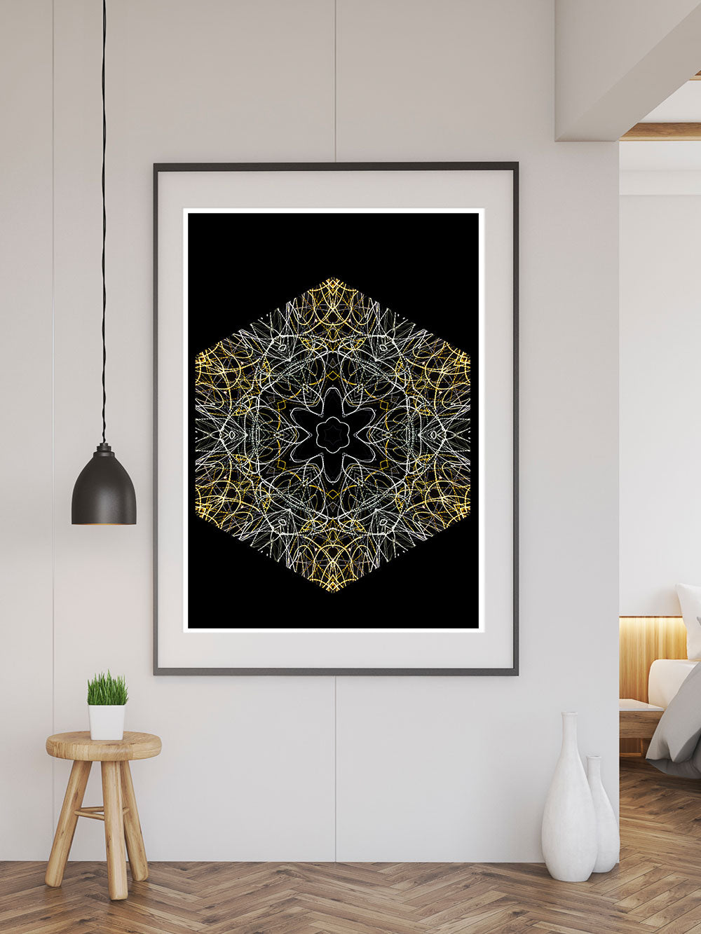 Electric Flower Art Print in a frame on a wall