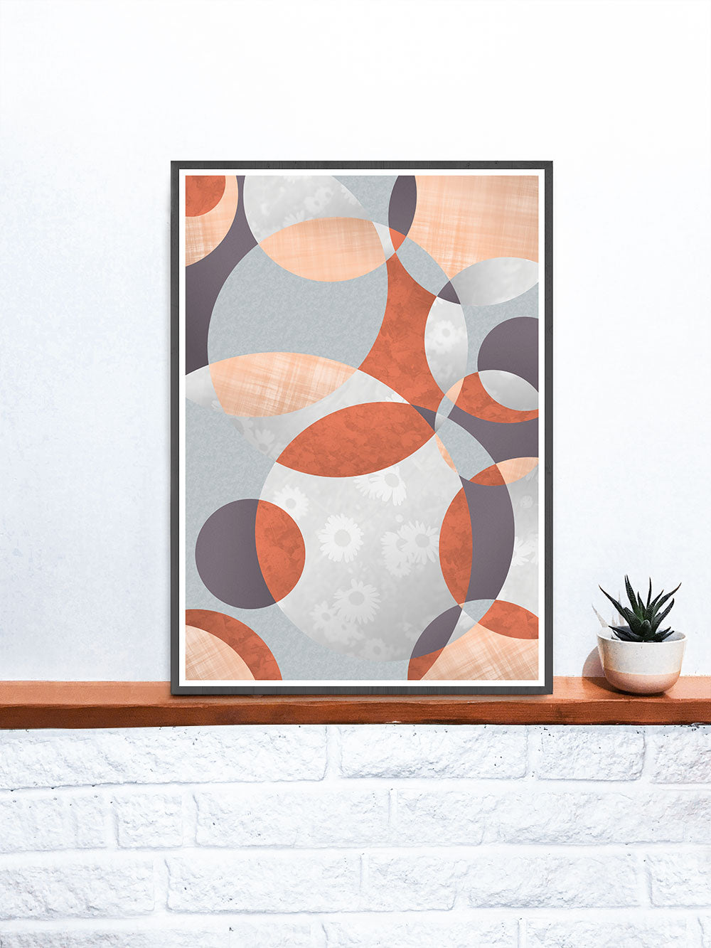 Flower Spiral Abstract Art with Circles on a Shelf