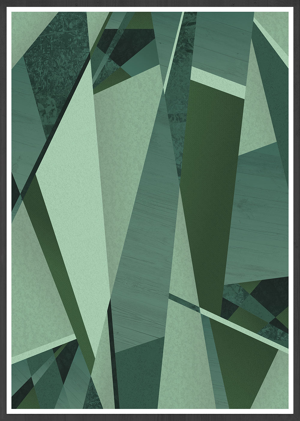 Forest Greens Geometric Art Print in a frame
