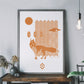 Fox with Lanterns Fox Art Print in a frame on a shelf
