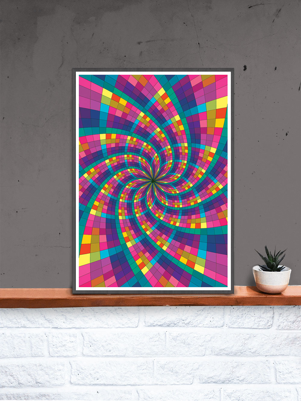 Fractal Bright Pattern Art Print in a frame on a shelf