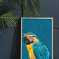 Funky Parrot Art Print by Sarah Manovski in a eclectic room with posh panels and house plant