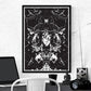Glasscage Illustration Monochrome Print in a frame on a wall