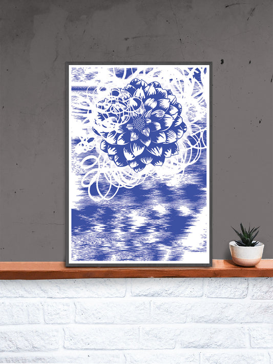 Graf Flower Graffiti Art Print in a frame on a shelf