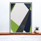 Green and Blue Geometric Print on a Shelf