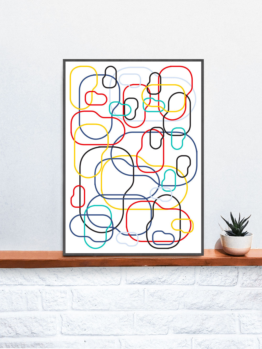 Gridlocked Pattern Art Print in a frame on a shelf