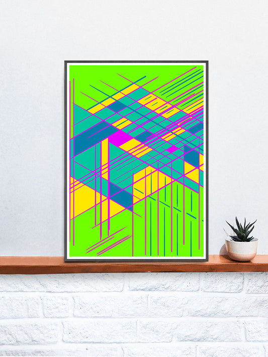 Guided Glitch Art Print in a frame on a shelf