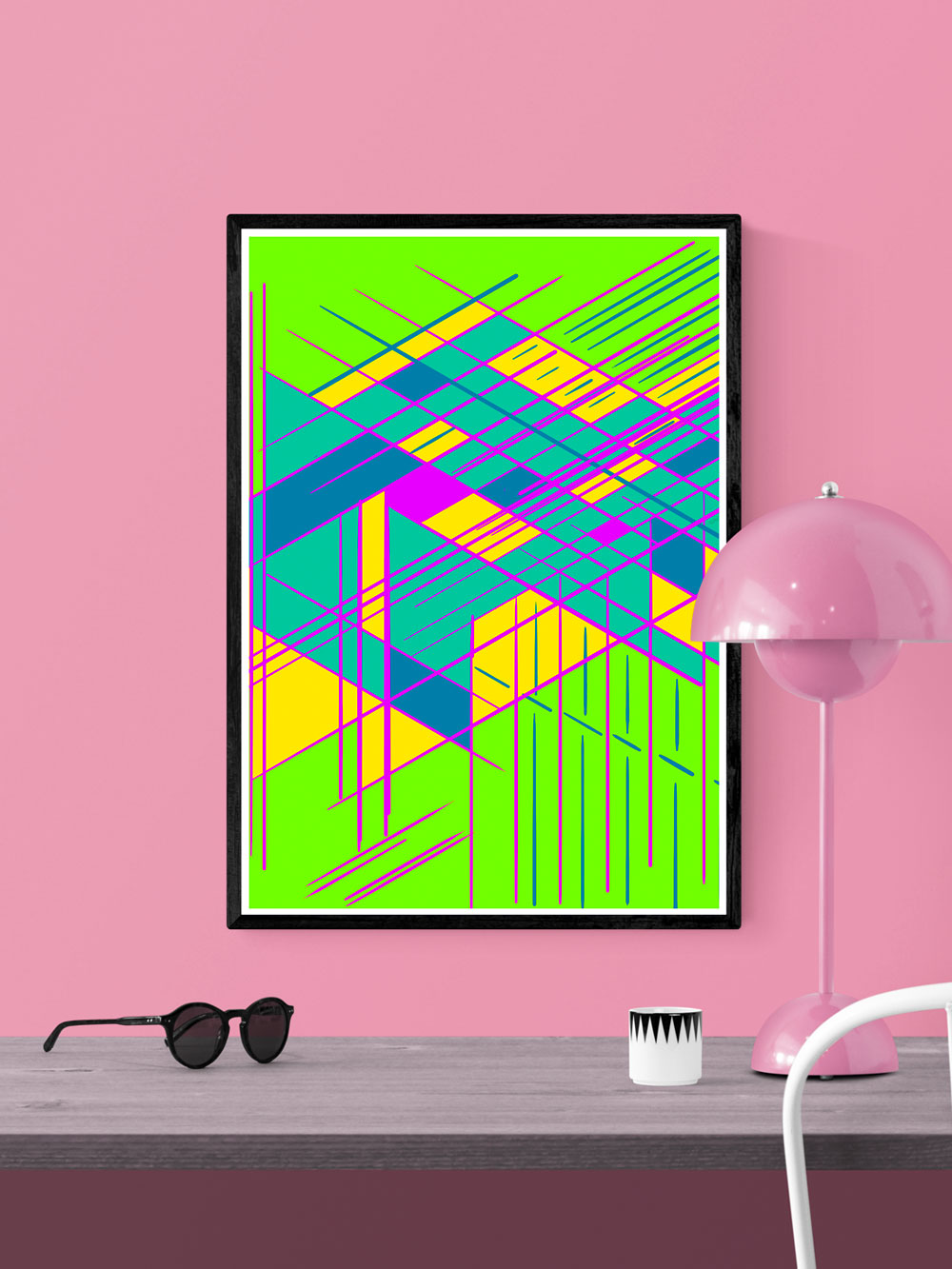 Guided Glitch Art Print in a frame on a wall