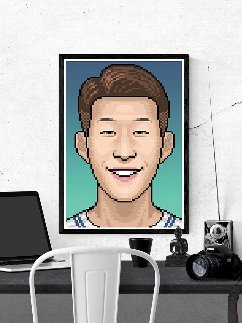 Heungmin Football Art Print in a frame on a wall