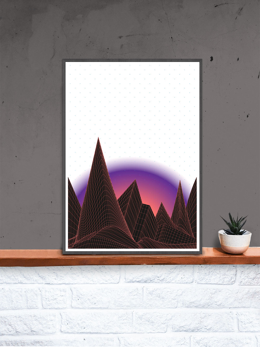 Horizon Sci Fi Art Print in a frame on a shelf