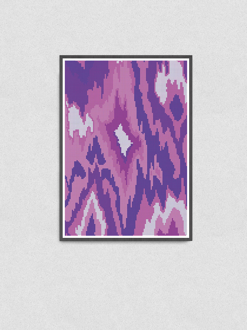 Ikat Abstract Textile Print in a frame on a wall