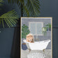 Lion in a Bath Art Print by Sarah Manovski in a moody room with plants