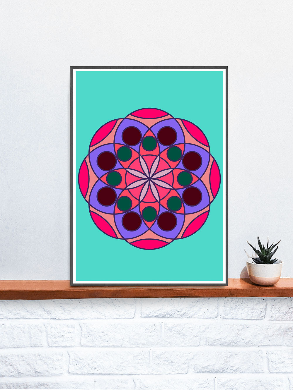 Mandala 1 Pink Mandala Art Print on a Shelf