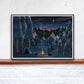Midnight Camping Art for Kids Print in a frame on a shelf