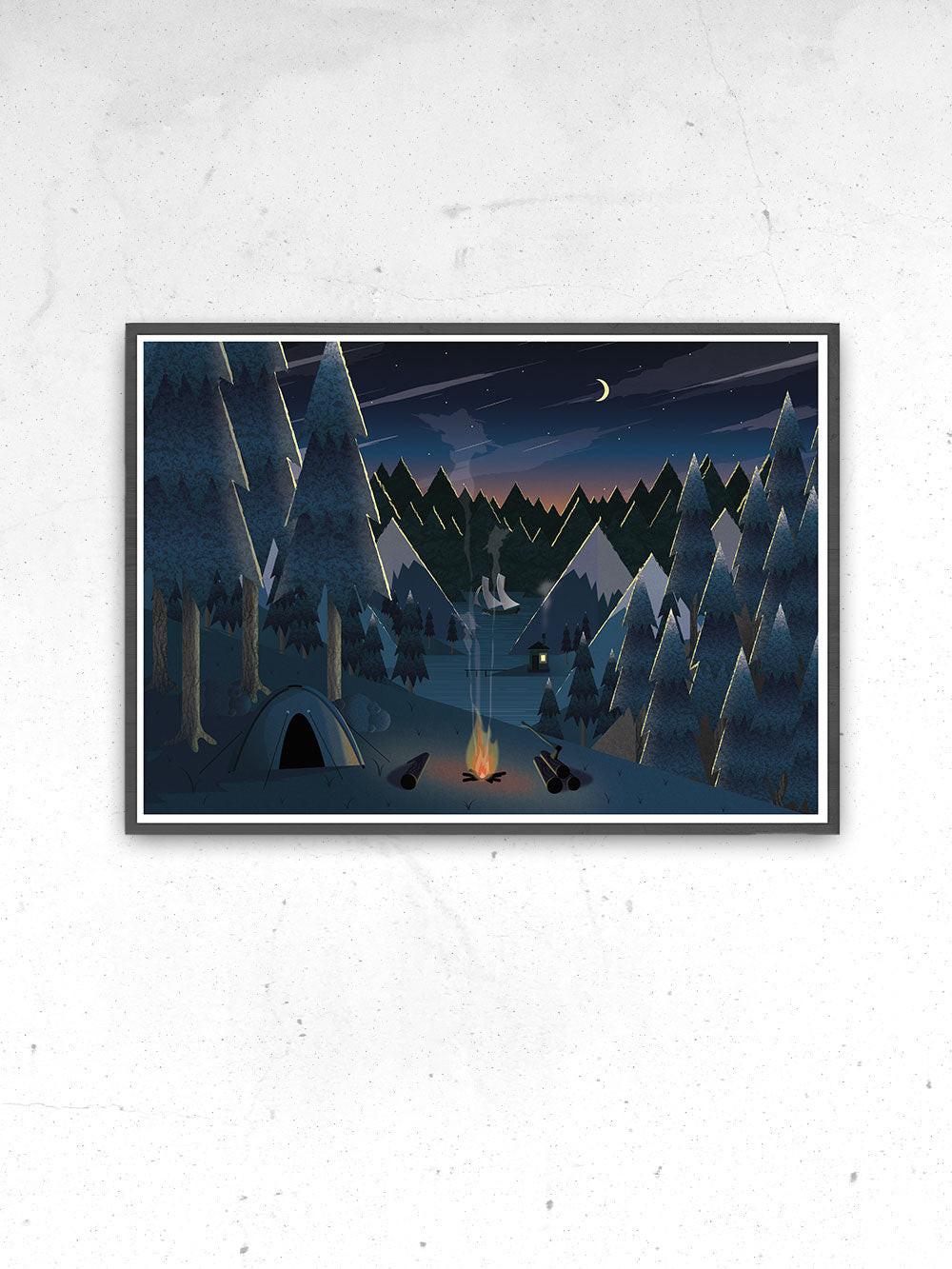 Midnight Camping Art for Kids Print print on a wall
