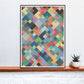 Mosaic 2 Geometric Mosaic Print in a frame on a shelf