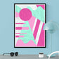 Neon Coral Retro 80s Print in a frame on a wall