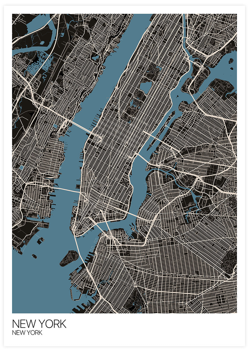 New York Graphic Map Design Print not in a frame
