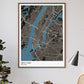 New York Graphic Map Design Print in a frame on a wall