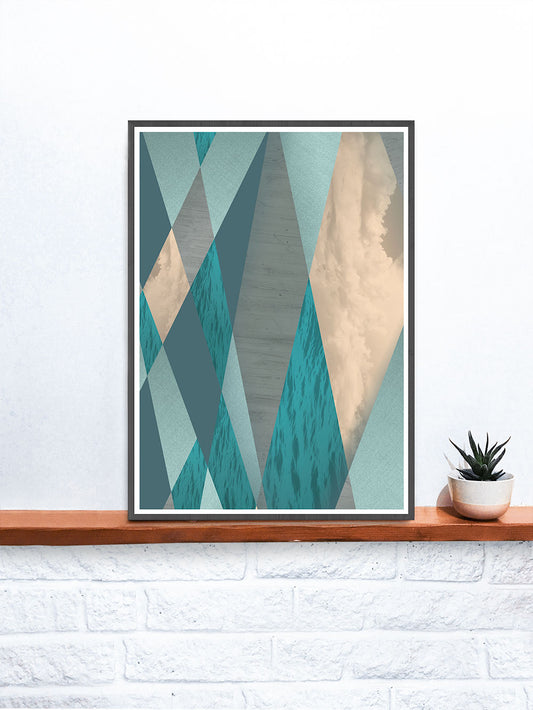 Ocean Tones Geometric Ocean Print on a shelf