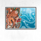 Octopus Waves Sea Creature Print Artwork in a frame on a wall