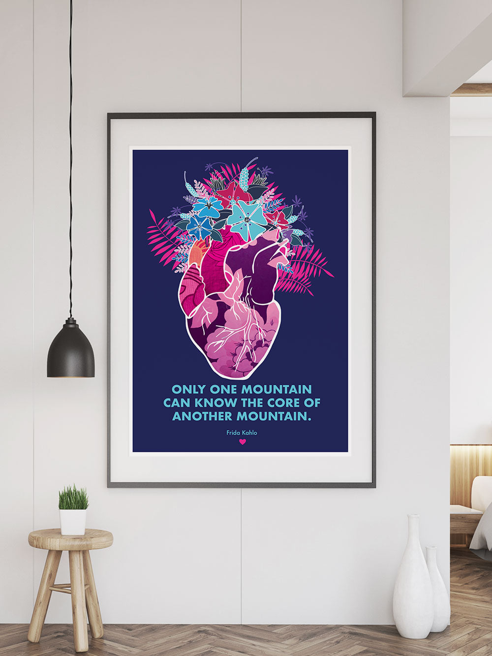 Only One Mountain Illustration Print in a frame on a wall