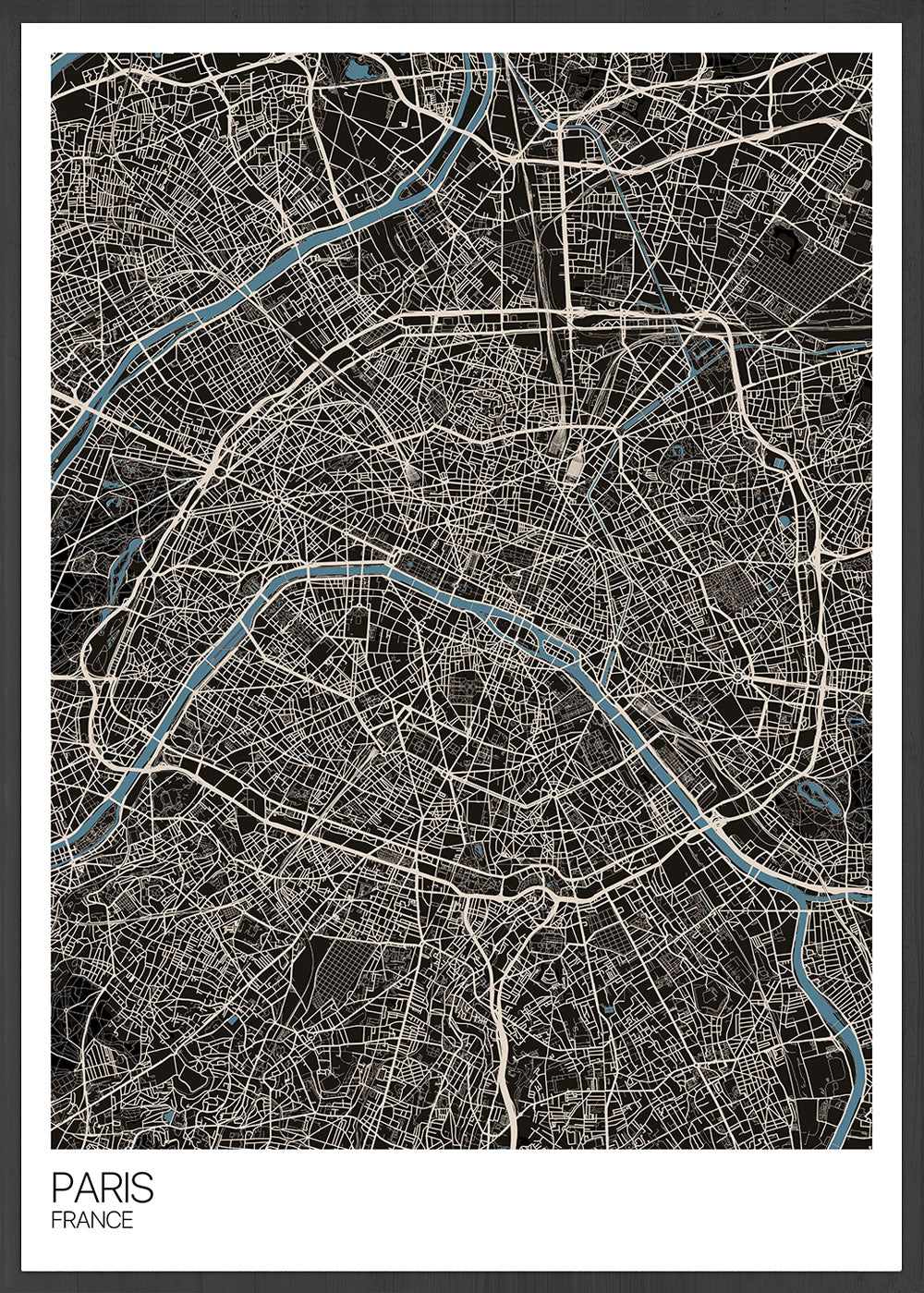 Paris Modern Map Art Print in a frame