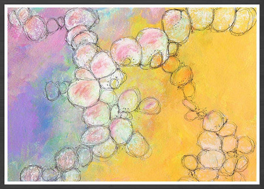 Peach Flowers Spiral Abstract Art in a frame