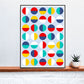 Pop Binary Abstract Art Print in a frame on a shelf