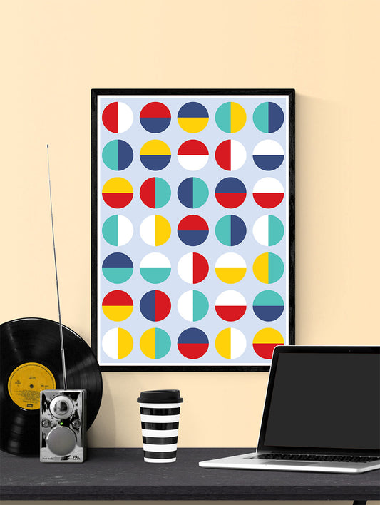 Pop Binary Abstract Art Print in a frame on a wall