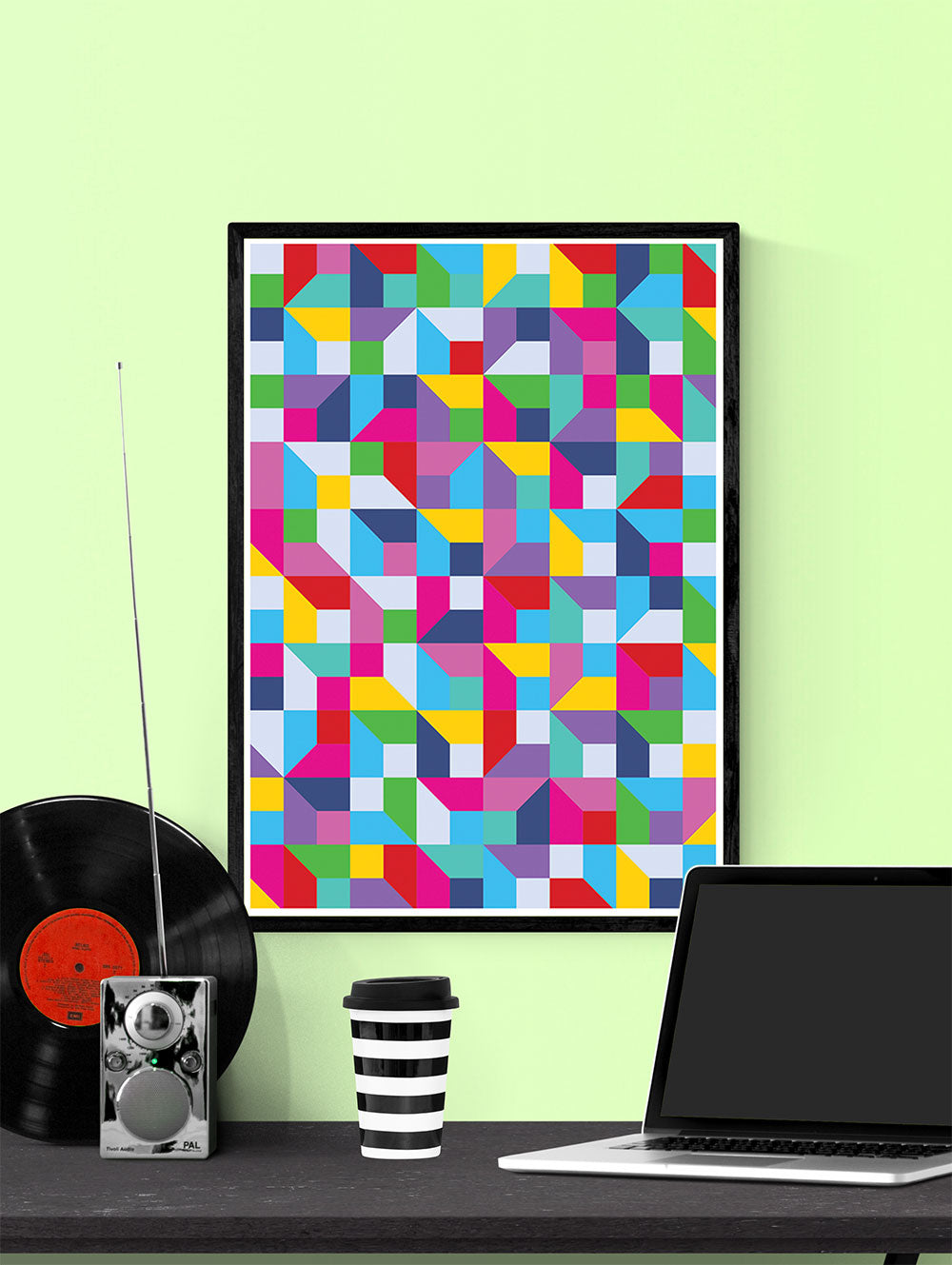 Popmetric Abstract Geometric Art Print in a frame on a wall