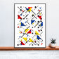 Primary 1 Line and Shape Art Print in a frame on a shelf