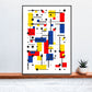 Primary 10 Line and Shape Art Print in a frame on a shelf