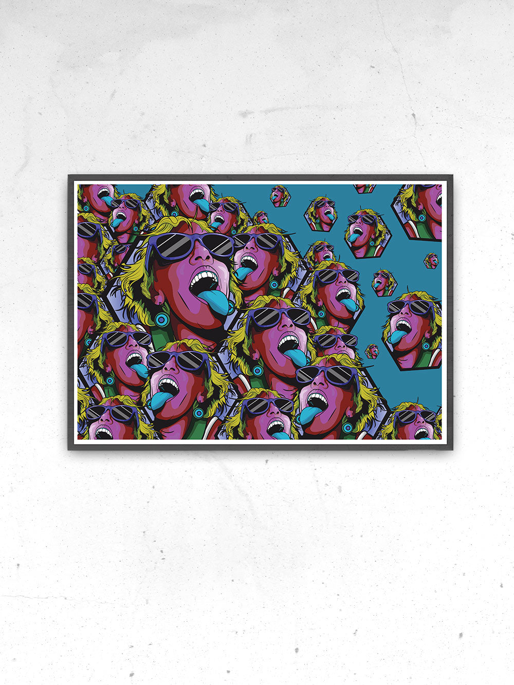 Rave Girl Blue Vector Illustration Print in a frame on a wall